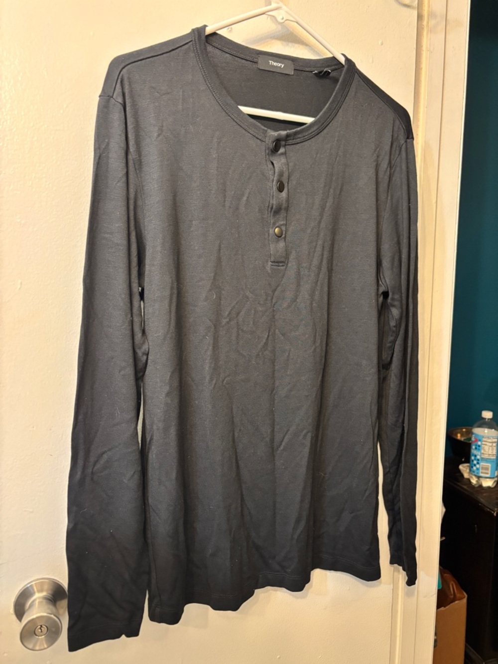 Theory Men's Long Sleeve Henley - Charcoal Black